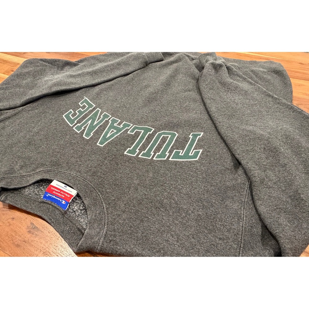 Champion Tulane University Sweatshirt M Gray Green Wave College Crewneck Y2K - Picture 3 of 8